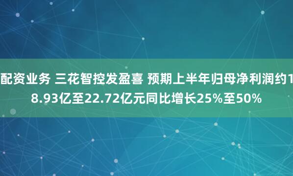 配资业务 三花智控发盈喜 预期上半年归母净利润约18.93亿至22.72亿元同比增长25%至50%
